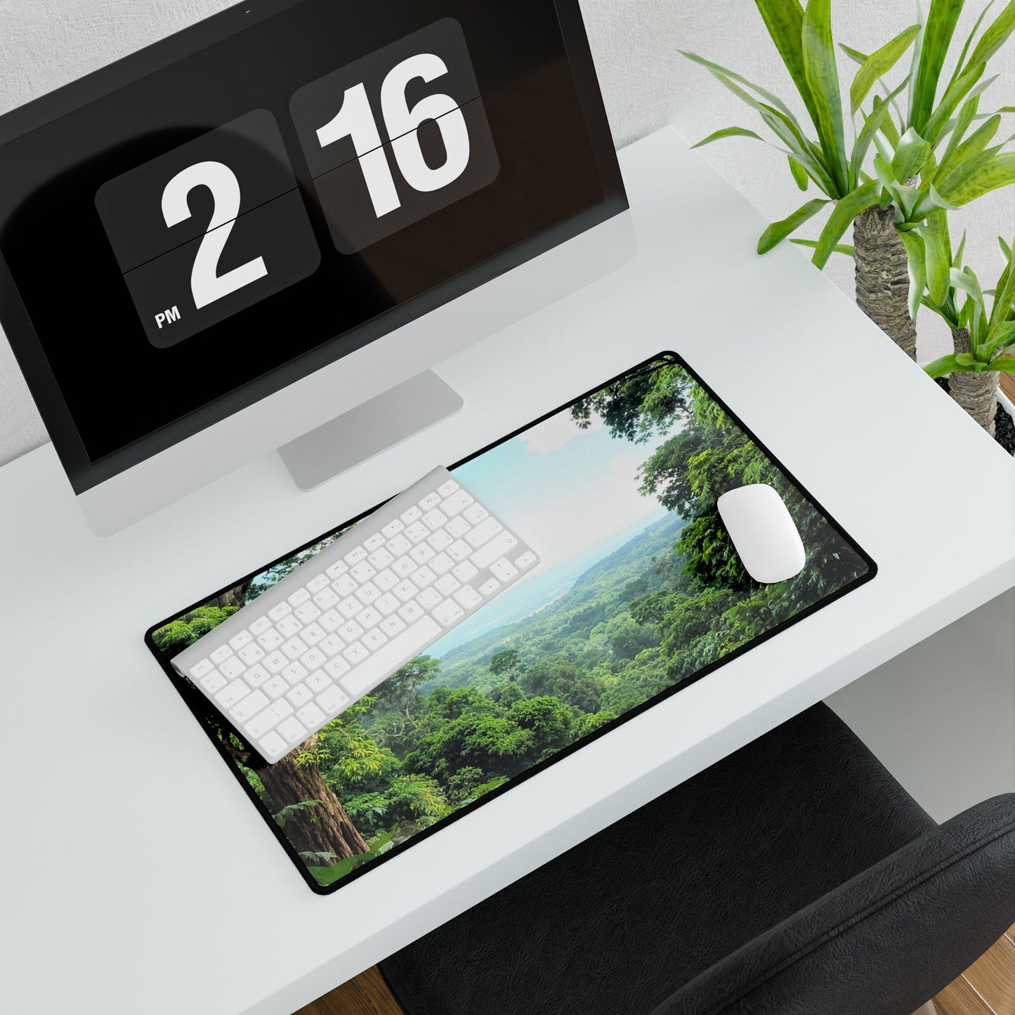 Desk Mat - Blue Sky Rainforest Design for Office and Gaming, Calming and Nature Loving