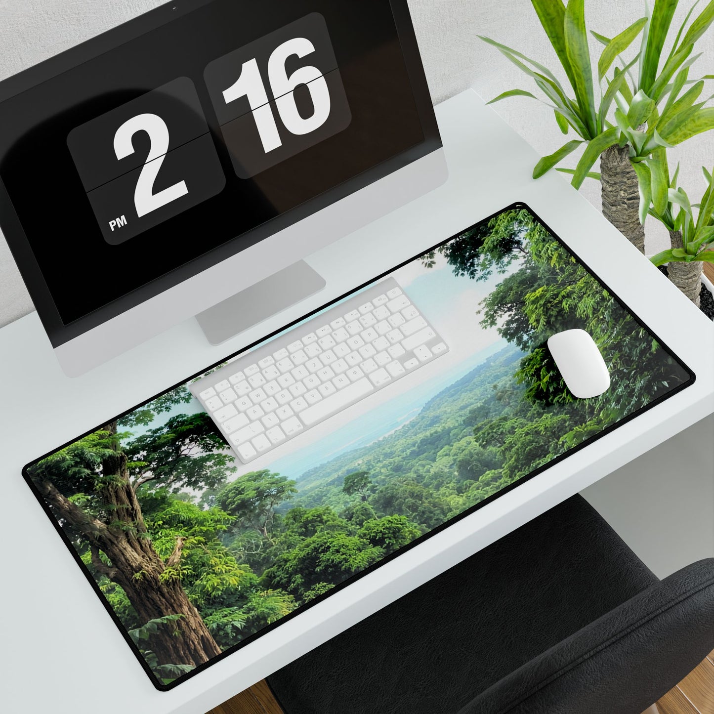 Desk Mat - Blue Sky Rainforest Design for Office and Gaming, Calming and Nature Loving
