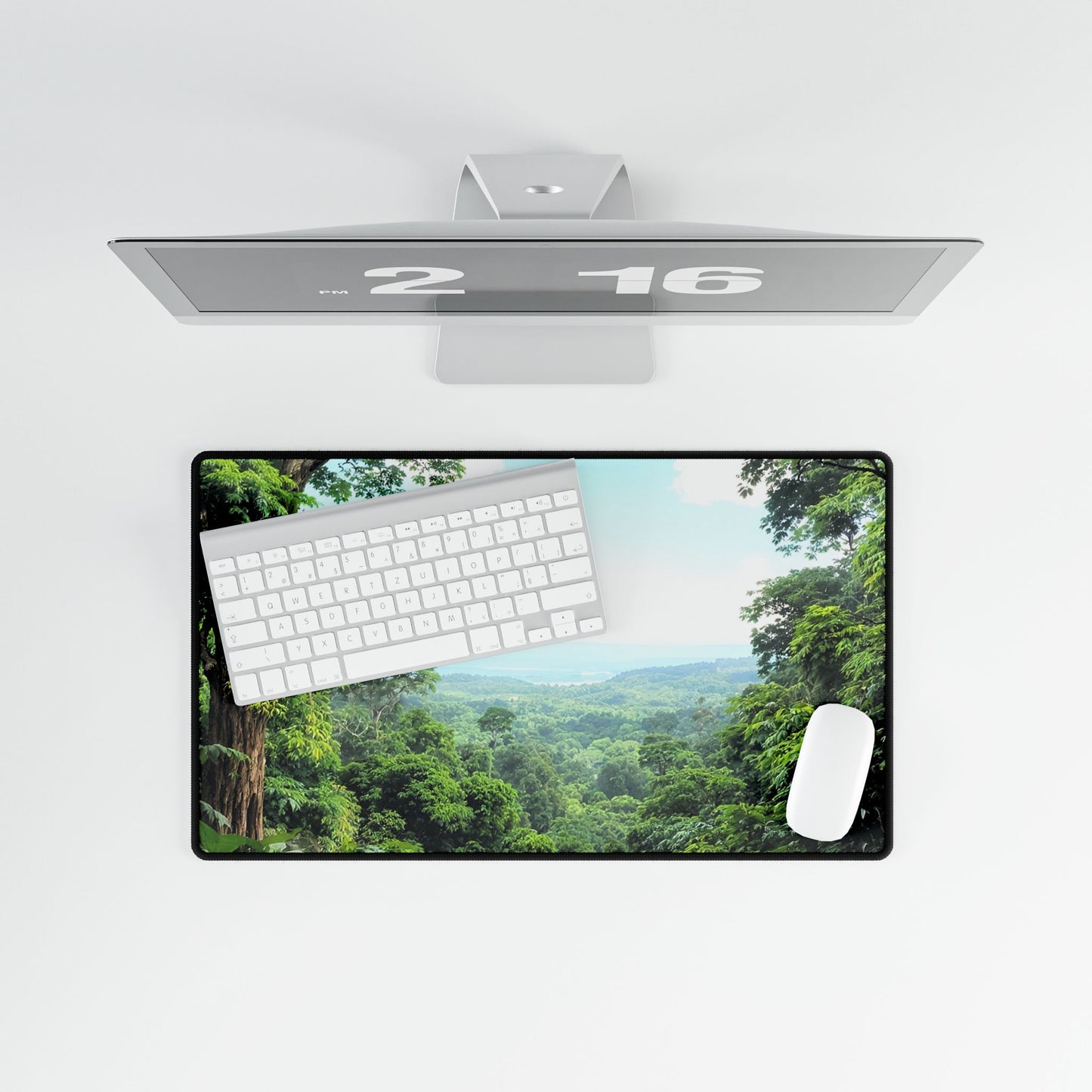 Desk Mat - Blue Sky Rainforest Design for Office and Gaming, Calming and Nature Loving